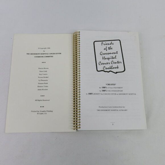 Friends of the Grossmont Hospital Cancer Center Cookbook 1992 La Mesa Cook Book - Picture 2 of 10